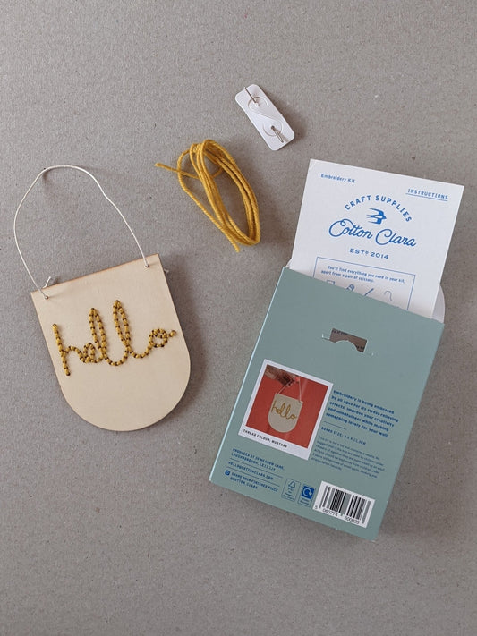 Hello Embroidery Banner Craft Kit - Mustard - The Stationery Cupboard