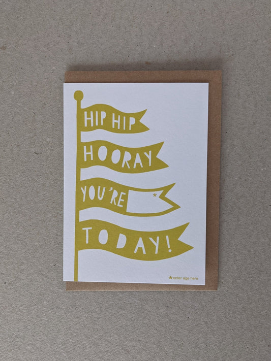 Hip Hip Hooray Birthday Greetings Card - The Stationery Cupboard