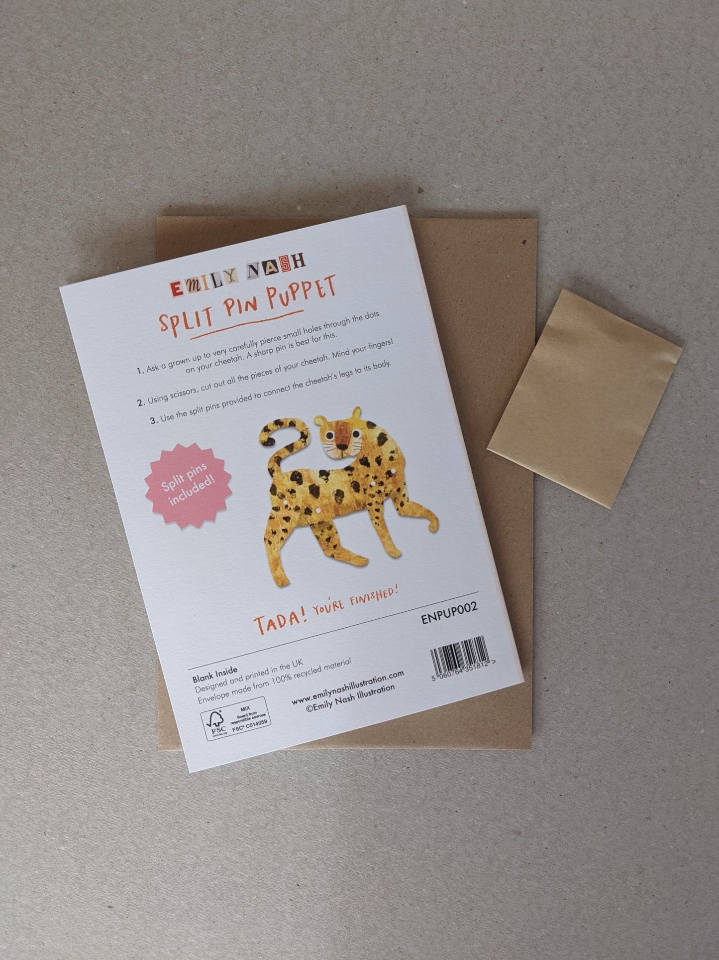 Pin Puppet Greetings Card - Cheetah - The Stationery Cupboard