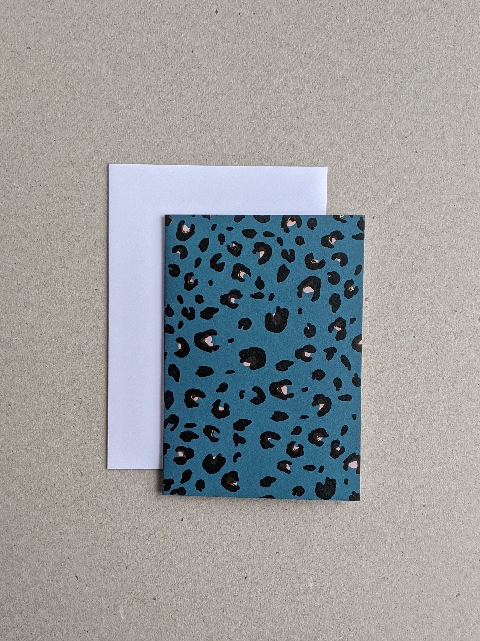 Teal Leopard Print Blank Notecard - The Stationery Cupboard