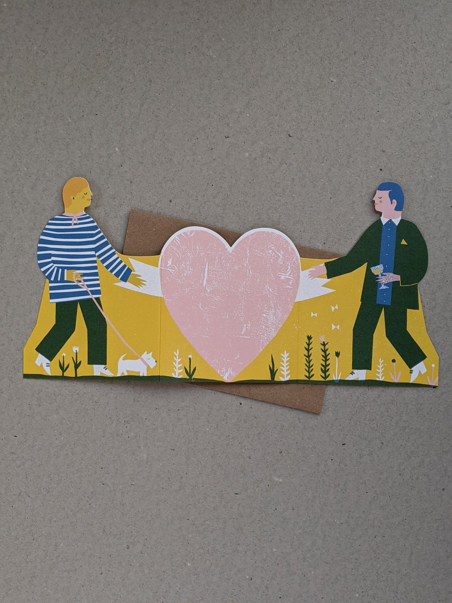 Two Men Concertina Heart Card - The Stationery Cupboard